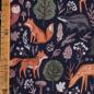Preview: Stretch-Sweat leicht Waldtiere Eule Fuchs Reh dunkelblau